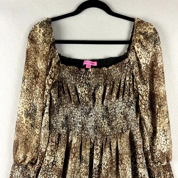 Betsey Johnson Tiered Midi Dress Small Animal Print Ruched Whimsigoth Fairy - Picture 2 of 16